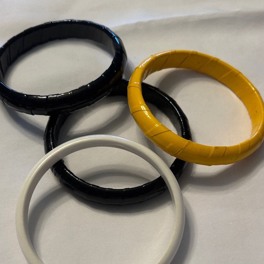 Vintage Set of Black, Yellow, and White Bangles